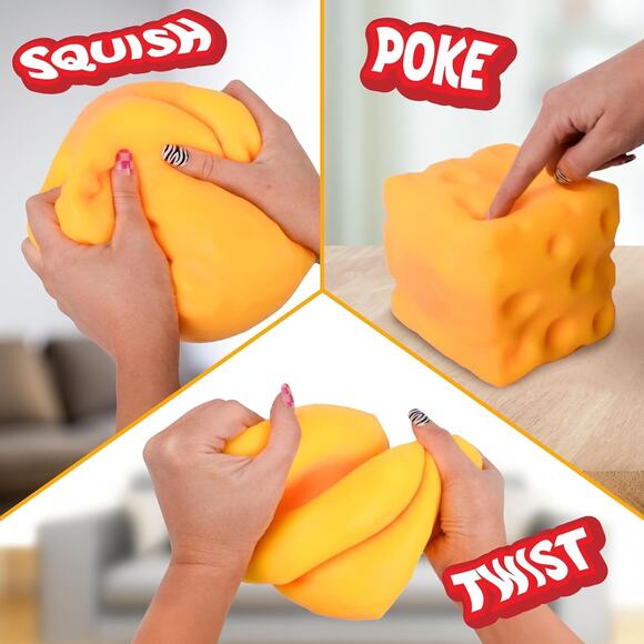 Giggle Zone Squeeze Cheese Block Large Squishy Sensory Fidget Stress Novelty Toy - Picture 4 of 10